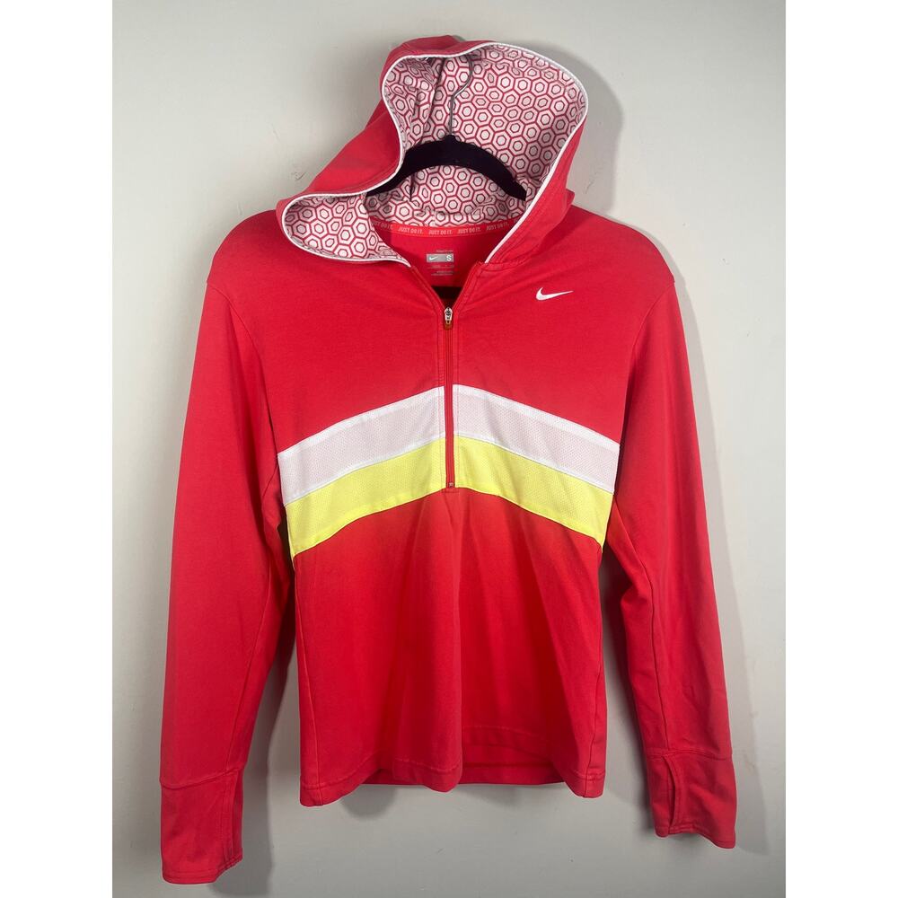 Nike Fit Dry Sport Half Zip Neon Pink w/ Yellow White Stripes Jacket Sz Small S